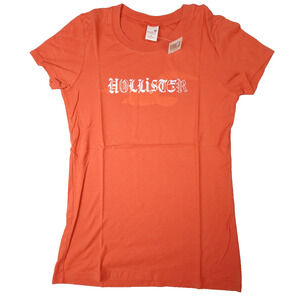 Hollister Logo T-Shirt Women Orange Medium Cotton